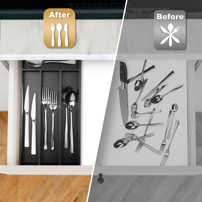 Conflech Silverware Organizer Small Bamboo Kitchen Drawer Organizer Utensil Organizer Silverware Holder Cutlery Organizer in drawer Flatware Organizer Tray (Black 4 Slots) - Image 3